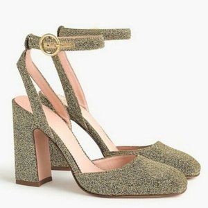 J.Crew Harlow Vicky Ankle Strap Lurex Gold Heels